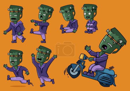 Foto de Este es Halloween Frankenstein Paquete Vector, Diseño divertido y fresco para Halloween. Caminar, Saltar, Sorpresa, Sentarse, Dormir, Montar en Bicicleta en Diseño Vectorial. - Imagen libre de derechos