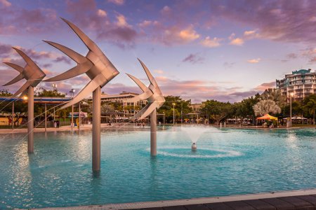 Photo for CAIRNS, AUSTRALIA - CIRCA AUGUST 2016: The Cairns Esplanade Lagoon at dusk, a beautiful place to enjoy, tropical north, Queensland, Australia - Royalty Free Image
