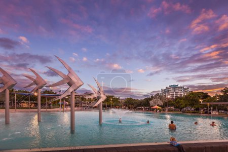 Photo for CAIRNS, AUSTRALIA - CIRCA AUGUST 2016: The Cairns Esplanade Lagoon at dusk, a beautiful place to enjoy, tropical north, Queensland, Australia - Royalty Free Image