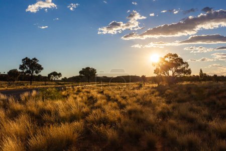 Foto de Atardecer brillando en el Parque Nacional Watarrka, Australia Central, Territorio del Norte, Australia - Imagen libre de derechos