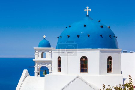 Photo for The dome and the bell tower of the Anastasi Church in Imerovigli, Santorini, Greece - Royalty Free Image