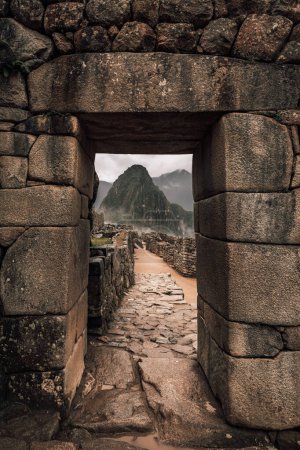 Photo for Main Gate with Huayna Picchu in the background, Machu Picchu archeological site, Cusco, Peru - Royalty Free Image