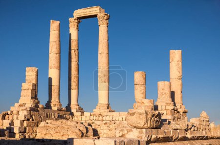 Photo for The Temple of Hercules bathed by late afternoon sunlight, Amman Citadel, Amman, Jordan - Royalty Free Image