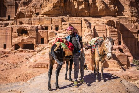 Photo for Young Bedouin man with his donkeys, Petra, Jordan - Royalty Free Image