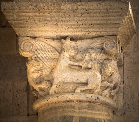 Photo for Column capital in Sant'Antimo Abbey, Tuscany, Italy - Royalty Free Image