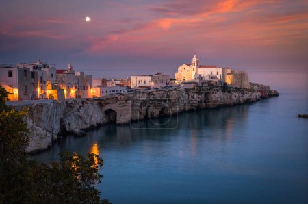 Photo for Scenic view of Vieste with the church of San Francesco at sunset, Gargano, Puglia, Italy - Royalty Free Image