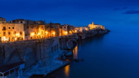Photo for Scenic view of Vieste with the church of San Francesco by night, Gargano, Puglia, Italy - Royalty Free Image