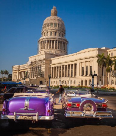 Photo for Vintage cars and the Capitol Building, Havana, Cuba - Royalty Free Image