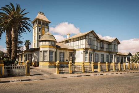 The Woermannhaus in Swakopmund, Namibia. Built in 1894, it is a one of city oldest buildings and historic icon with its German-style faade. Today it serves as a public library and art center.