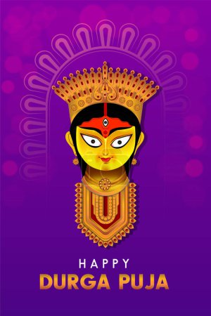 Free vector goddess durga face in happy durga puja card background