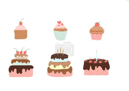 Téléchargez les photos : Ensemble d'illustrations dessinées à la main pour cupcakes et gâteaux - en image libre de droit