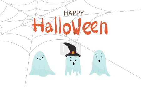Téléchargez les photos : Joyeux fond vectoriel mignon halloween. Illustration vectorielle dans le style dessin animé. - en image libre de droit