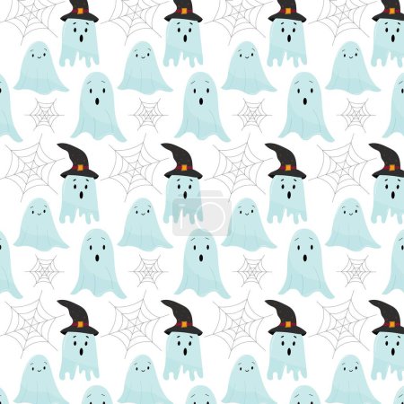 Téléchargez les photos : Halloween fantômes sans couture vecteur de motif. Illustration vectorielle dans le style dessin animé. - en image libre de droit