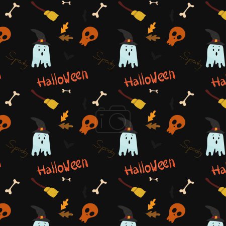 Téléchargez les photos : Halloween détails motif vectoriel illustration. Illustration vectorielle dans le style dessin animé. - en image libre de droit
