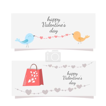 Téléchargez les photos : Bannière Valentines dessinée à la main. Illustration vectorielle mignonne - en image libre de droit