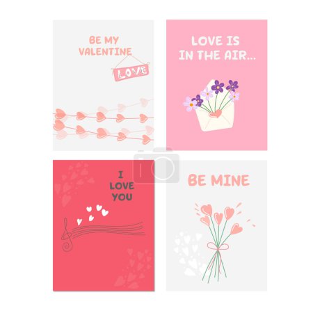 Téléchargez les photos : Set de cartes Valentines dessinées à la main. Illustration vectorielle mignonne - en image libre de droit