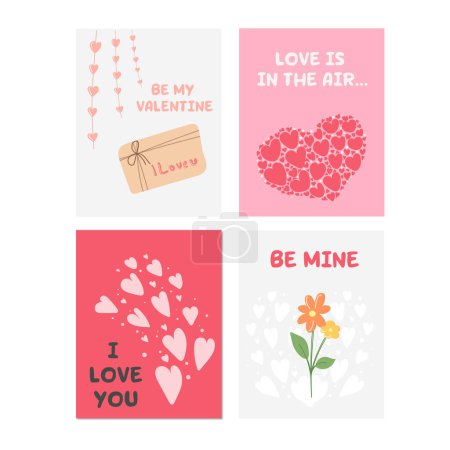 Téléchargez les photos : Set de cartes Valentines dessinées à la main. Illustration vectorielle mignonne - en image libre de droit