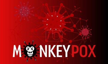 Illustration for Monkeypox virus banner for awareness and alert against disease spread, symptoms or precautions. - Royalty Free Image