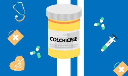 Illustration for Colchicine tablet close up of medication used to treat gout and Behcet disease, pericarditis, familial mediterranean fever - Royalty Free Image