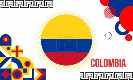Ilustración de Bandera de Colombia día nacional con mapa, bandera colores tema fondo y geométrico abstracto retro moderno azul rojo amarillo diseño. - Imagen libre de derechos