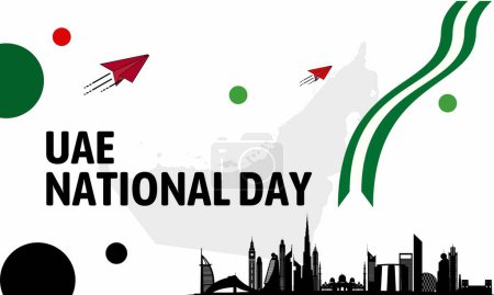 UAE national day banner for independence day anniversary. Flag of united arab emirates & modern geometric retro abstract design.