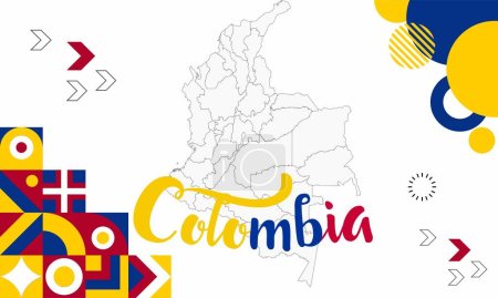 Ilustración de Bandera de Colombia día nacional con mapa, bandera colores tema fondo y geométrico abstracto retro moderno azul rojo amarillo diseño. - Imagen libre de derechos