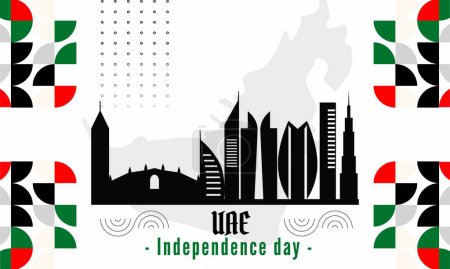 UAE national day banner for independence day anniversary. Flag of united arab emirates & modern geometric retro abstract design.