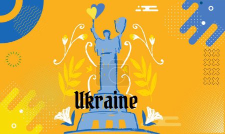 Ukraine independence day with abstract modern design. Flag and map of Ukraine with typography blue and yellow color theme
