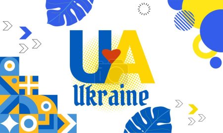Illustration for Ukraine independence day with abstract modern design. Flag and map of Ukraine with typography blue and yellow color theme - Royalty Free Image