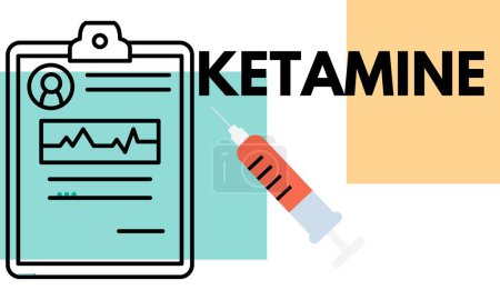 Botella médica de ketamina de medicamento anestésico disociativo utilizado para la inducción y mantenimiento de la anestesia. ilustración vectorial 
