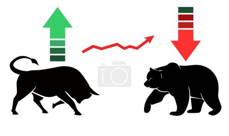 Bullen und Bären Markttrend in Kryptowährung oder Aktien Kryptowährung Preisdiagramm Vektor.