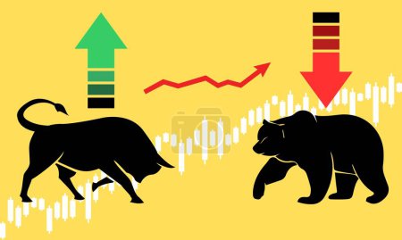 Bullen und Bären Markttrend in Kryptowährung oder Aktien Kryptowährung Preisdiagramm Vektor.