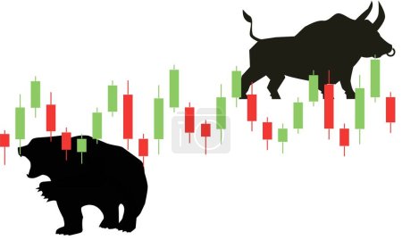 Bull and Bear market trend in crypto currency or stocks cyptocurrency price chart Vector.