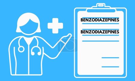 Benzodiazepines. Benzodiazepines pills in RX prescription drug bottle vector illustration 