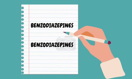 Benzodiazepine. Benzodiazepine Pillen in RX verschreibungspflichtigen Medikamenten Flaschenvektor Illustration 