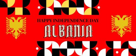 Albaniens Nationalfeiertagsbanner zum Unabhängigkeitstag. Flagge Albaniens und modernes geometrisches Retro-Design.