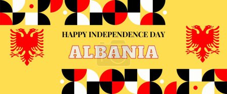 Albaniens Nationalfeiertagsbanner zum Unabhängigkeitstag. Flagge Albaniens und modernes geometrisches Retro-Design.
