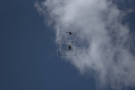 Two birds gracefully soar through a cloudy blue sky in Canada.