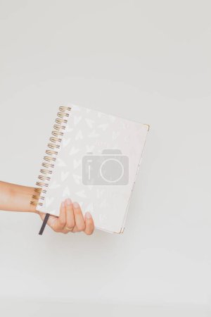 Téléchargez les photos : Cahier à main femelle sur fond clair. - en image libre de droit