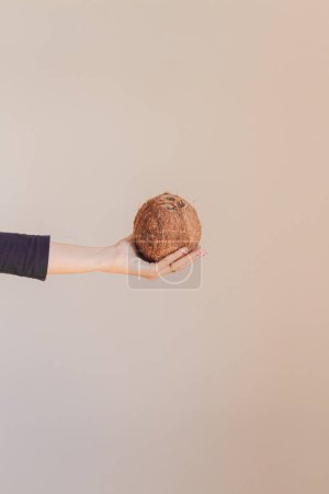 Téléchargez les photos : Plan recadré de la main femelle tenant la noix de coco - en image libre de droit