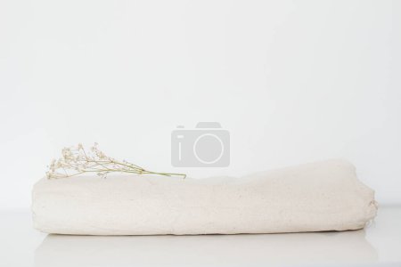Photo for Natural color cotton linen fabric. Closeup textile background. - Royalty Free Image