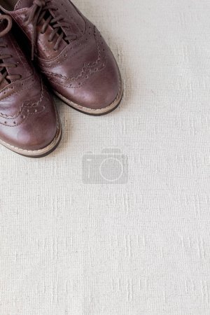 Photo for Vintage female dark brown oxford shoes on white background. Fashion concept. - Royalty Free Image