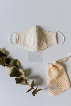 Photo for Organic Cotton Face Mask Flat Lay - Royalty Free Image