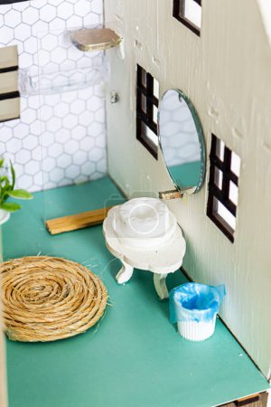 Photo for Bathroom inside of Doll house. Miniature handmade house. - Royalty Free Image