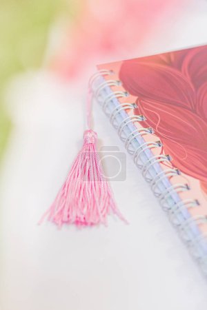 Photo for Feminine composition with colorful notepad on white background. - Royalty Free Image