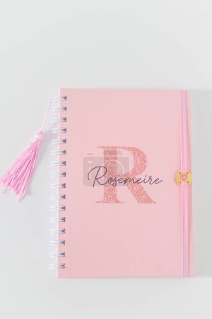 Photo for Feminine composition with notebook on white background. - Royalty Free Image