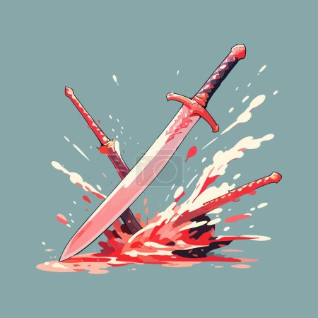 Foto de Una espada ilustrada rodeada de salpicaduras - Imagen libre de derechos