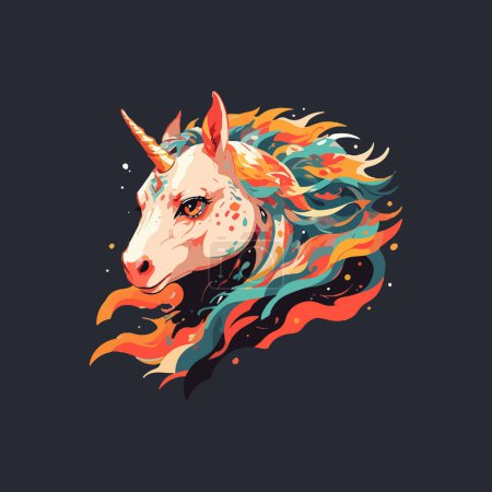 Foto de Ilustración colorida de cabeza de caballo con cabello largo y fluido. - Imagen libre de derechos