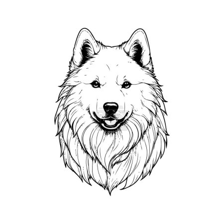 Foto de Línea de ilustración vectorial de arte de un perro Samoyedo con detalles intrincados. - Imagen libre de derechos