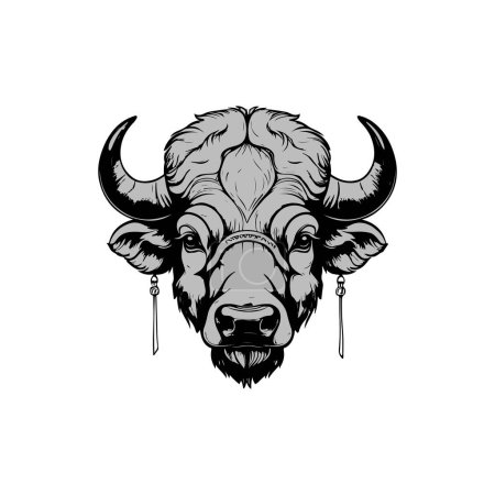Foto de Diseño de vectores de arte de línea de búfalo intrincado. - Imagen libre de derechos